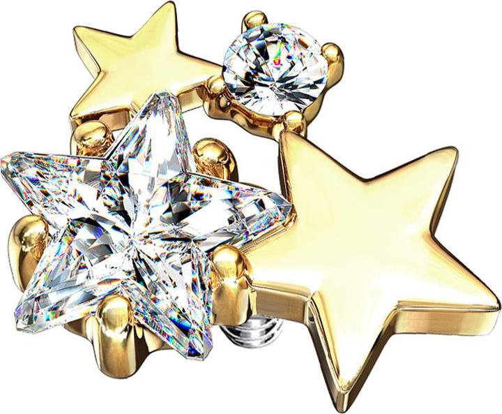 Star Piercing Dermal Anchor 14k vergoldet doppel Sternkristall silber (Messing, Chirurgenstahl 316L)