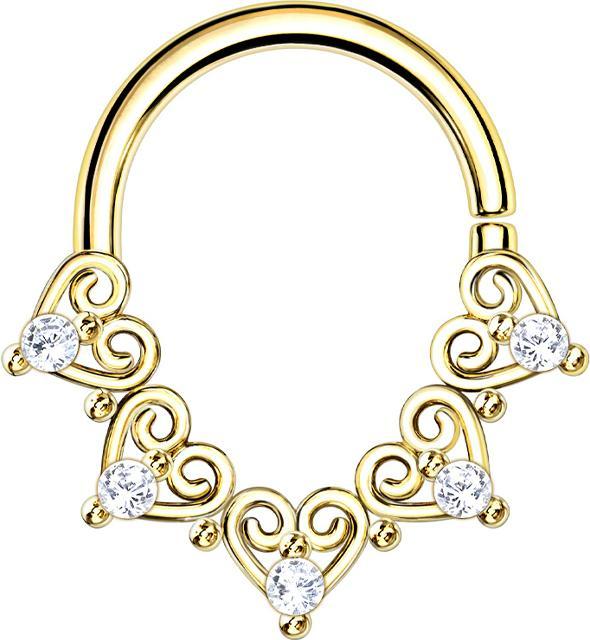 Actual product image Star Piercing Micro Piercing Ring 14k vergoldet filigrane Herzen mit Kristall (Brass, Surgical steel 316L)