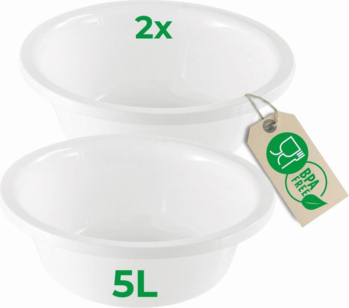 Novaliv 2x Spülschüssel Rund 5L, D32 cm, Weiss, BPA-frei Spülmaschinenfest Ideal für Küche und Campin