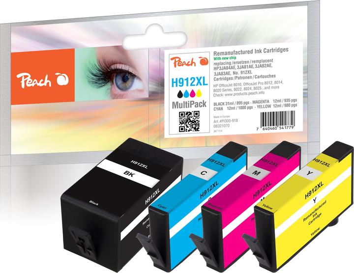 Produktbild Peach Spar Pack Tintenpatronen kompatibel zu HP No. 912XL, 3YP34AE