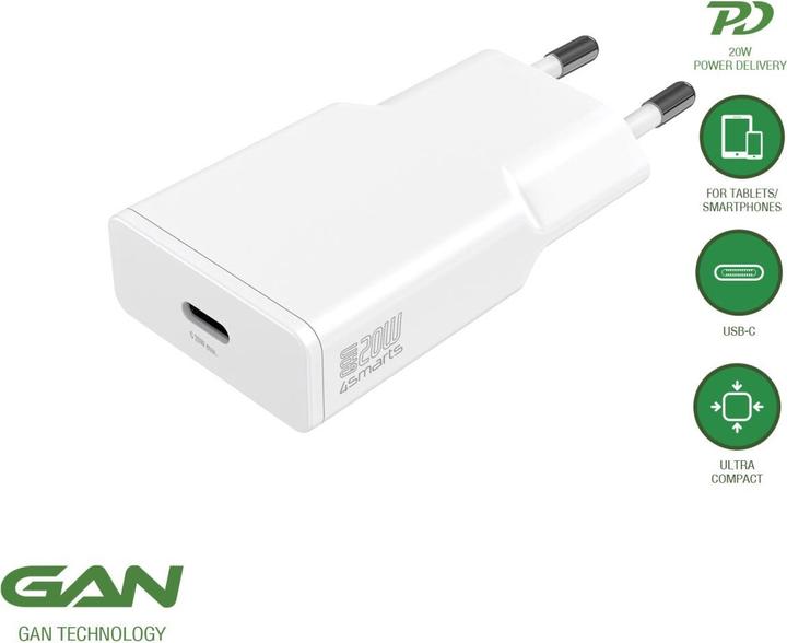 Produktbild 4smarts Netzladegerät PDPlug Slim 20W GaN 1C weiss (20 W)