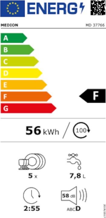 Etichetta energetica Medion Lavastoviglie da tavolo MD 37775 Bianco