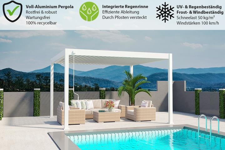 Produktbild Weide Pergola Deluxe Plus mit Lamellendach 3.6x4m Weiss (400 cm, 360 cm)