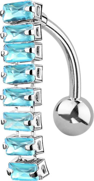 Produktbild Star Piercing Banane silber mit Anhänger Balken mit rechteckigen Kristallen aqua (Chirurgenstahl 316L, Messing)