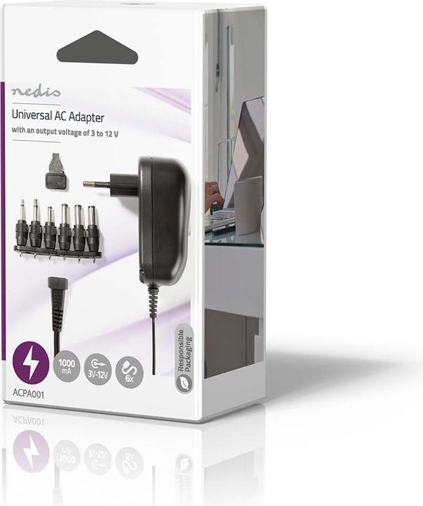 Immagine prodotto Nedis ACPA001 Alimentatore universale 3/4,5/5/6/7,5/9/12 VDC 1,0 A