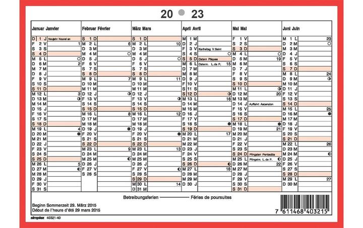 Image du produit Simplex Calendrier mural (A5, Non contraignant, Allemand, Français)