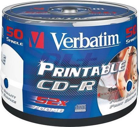 Produktbild Verbatim CD-R, 52x, 700MB, 50er Spindel, bedruckbar (50 x)