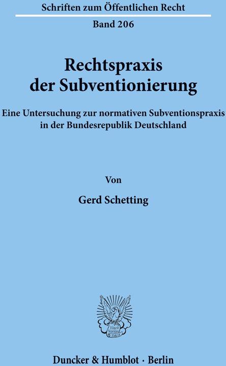 Image du produit Rechtspraxis der Subventionierung. (Allemand, Gerd Schetting, 1973)