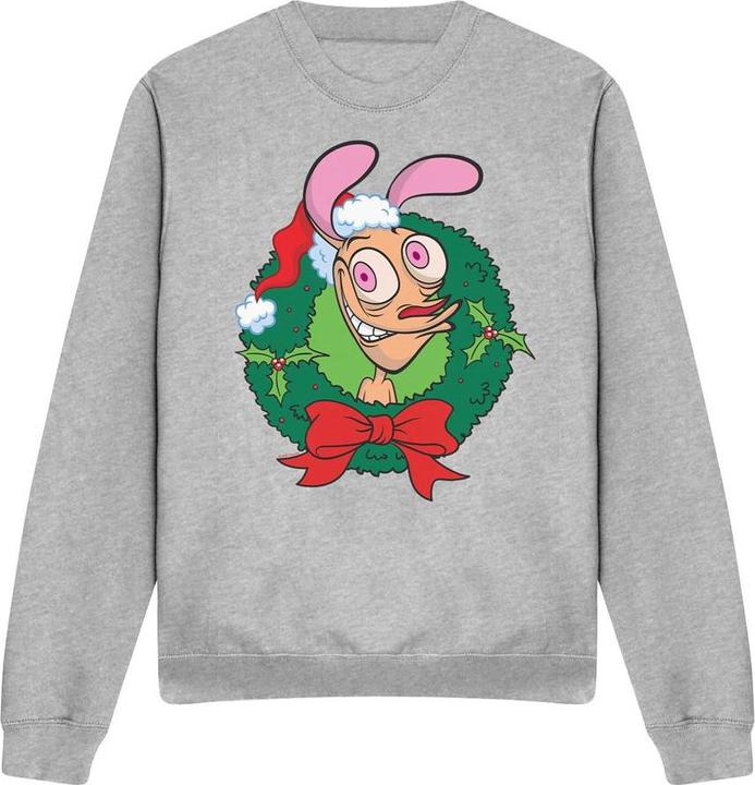 Actual product image Ren & Stimpy Unisex Adult Wreath Christmas Sweatshirt (XL)