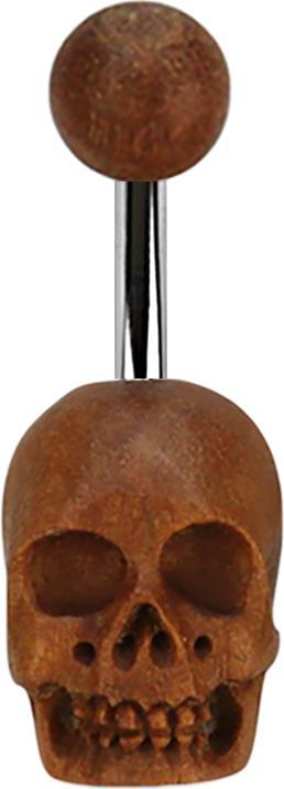 Image du produit Star Piercing Banane argentée en bois Sawo avec tête de mort (Acier chirurgical 316L, sans laiton, Organique)