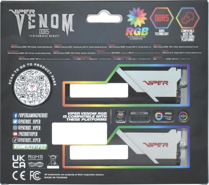 Actual product image Patriot Viper Venom RGB 32GB DDR5 6200-40, PVVR532G620C40K (2 x 16GB, 6200 MHz, DDR5 RAM, DIMM)