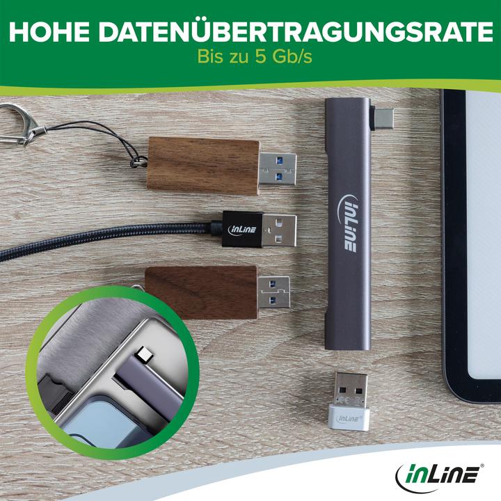 Produktbild InLine Slim USB-C Hub, 4-Port, USB 3.0 + 3x USB 2.0, schmale Bauform (USB-C, 4 Ports)