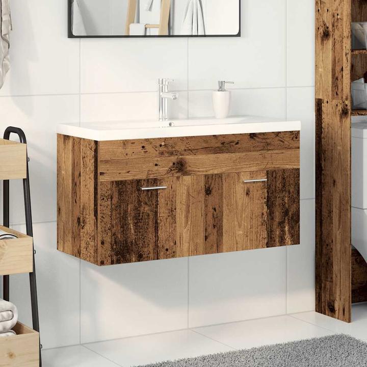 Image du produit VidaXL Meuble sous-vasque avec vasque encastrée imitation vieux bois Salle de bain lavabo
