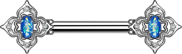Star Piercing Barbell silber Blumenquadrat filigran mit Opal blau (Chirurgenstahl 316L, Messing)