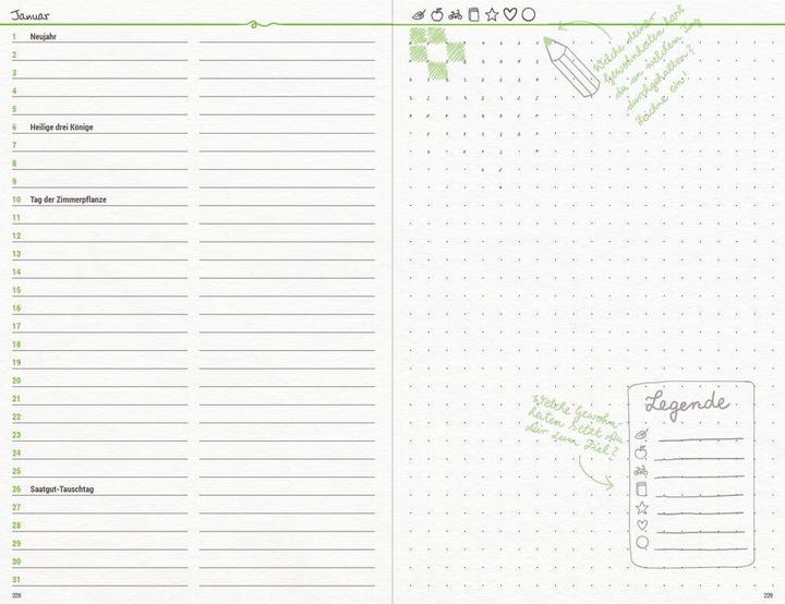 Actual product image Grüner Faden - annual planner, life planner, guidebook - sustainable ideas for the whole year (A5, German)