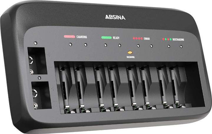 Absina Schnellladegerät X10 (1 Stk., 9V Block, AA, AAA, Ladegerät ohne Akku)