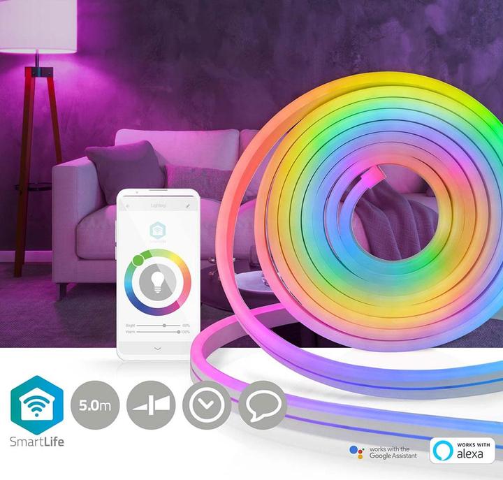 Actual product image Nedis WIFILN51CRGB Smart Full Color LED pásek Wi-Fi | Více barev | 5000 mm | IP65 | 960 lm, F (Multicoloured, 500 cm, Indoor, Outdoor)