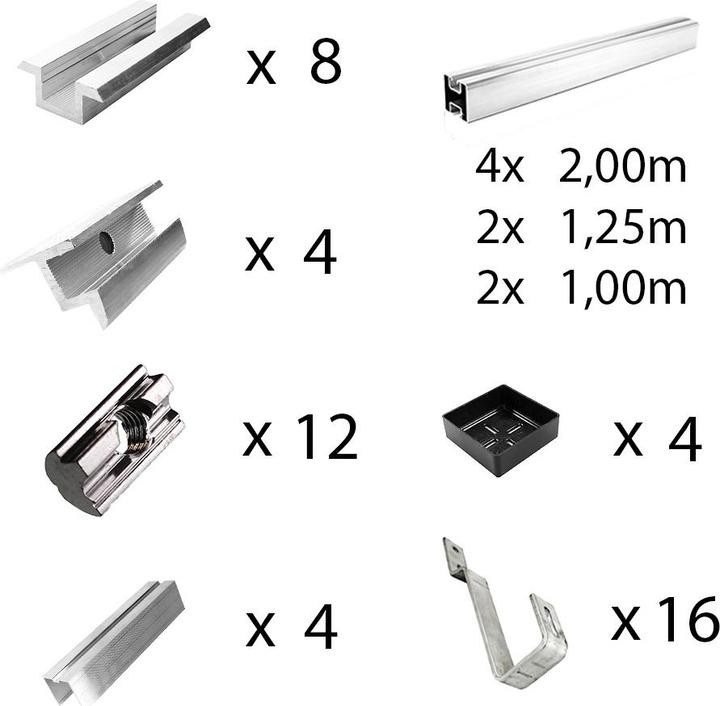 Image du produit Offgridtec Kit de montage avec crochets de toit pour tuiles plates pour le montage de 5 panneaux solaires sur (Matériel de montage du système solaire)