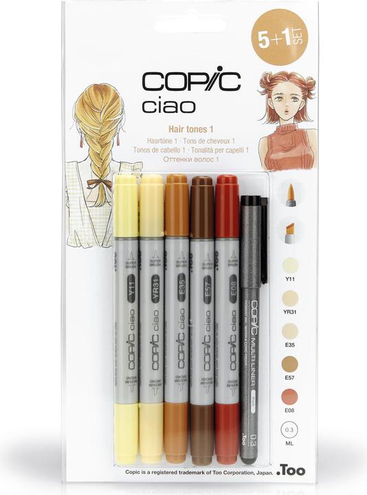 Produktbild Copic Marker ciao, 5+1 Set "Hair Tones 1" (Gelb, Braun, Chamois, 0.30 mm, 6 x)