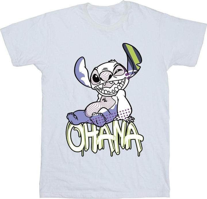 Actual product image Disney Girls Lilo And Stitch Ohana Graffiti Cotton T-Shirt (116)