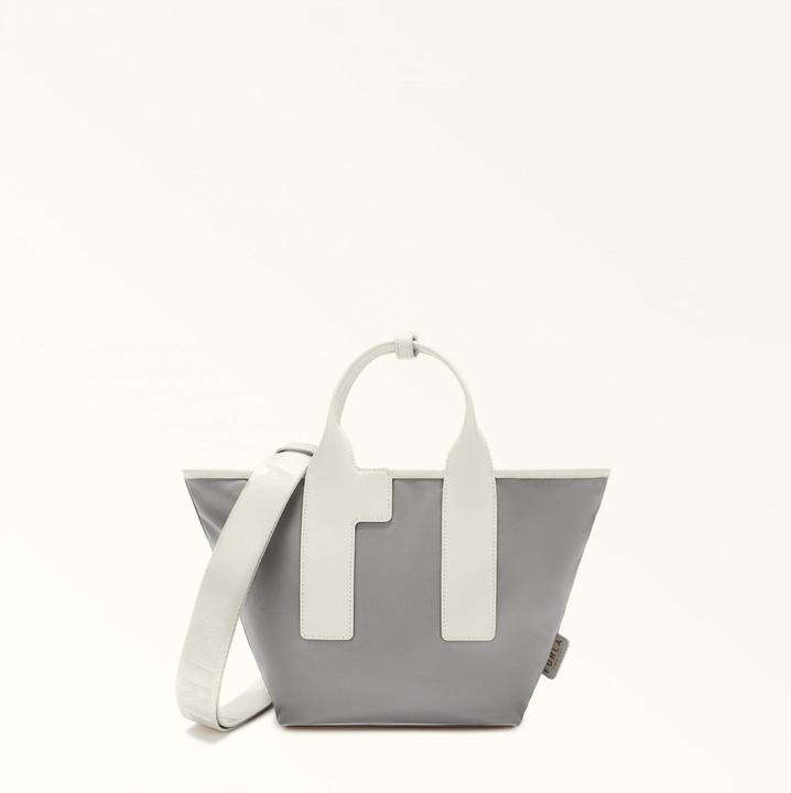 Furla piuma m tote nylon handbag ash color