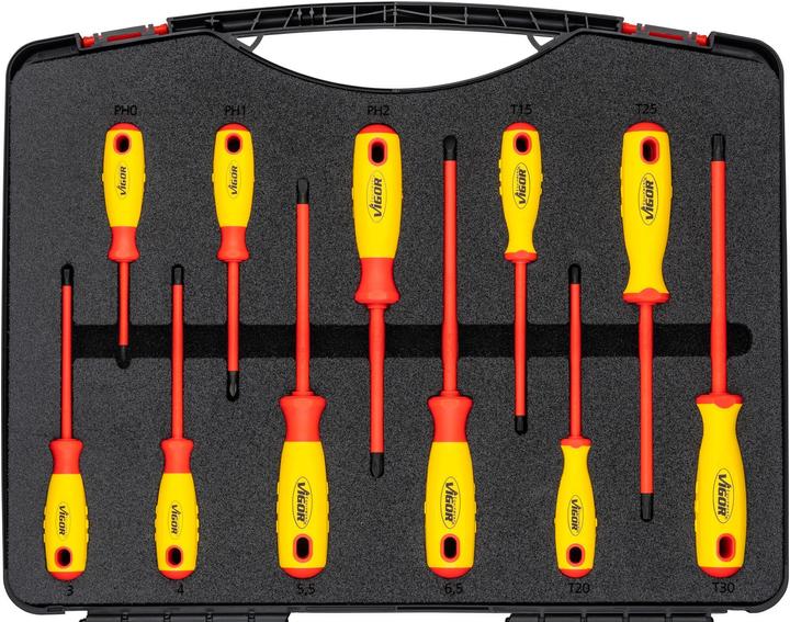 Immagine prodotto Vigor Set di utensili VDE ∙ V5632 ∙ Squadra, cava 12,5 mm (1/2 pollice) ∙ Profilo esagonale esterno,