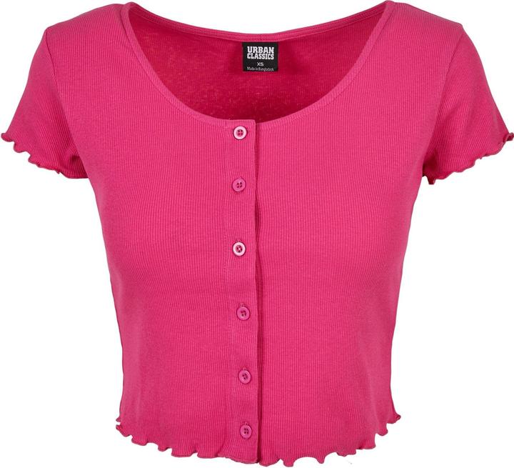 Urban Classics Ladies Cropped Button Up Rib Tee - 12114