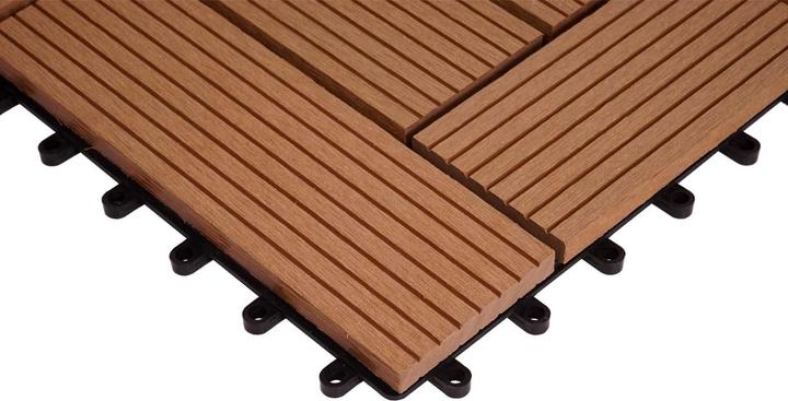 Immagine prodotto Swisshandel24 Piastrella per pavimento angolare WPC Rodano + Finitura, Terrazza effetto legno, 30x30cm Premium (1 x, 30 x 30 cm)