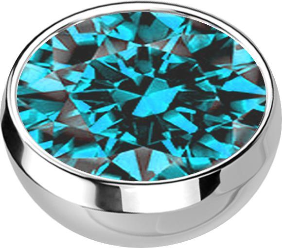 Star Piercing Micro Halbkugel silber mit Kristall aqua (ohne Messing, Chirurgenstahl 316L)