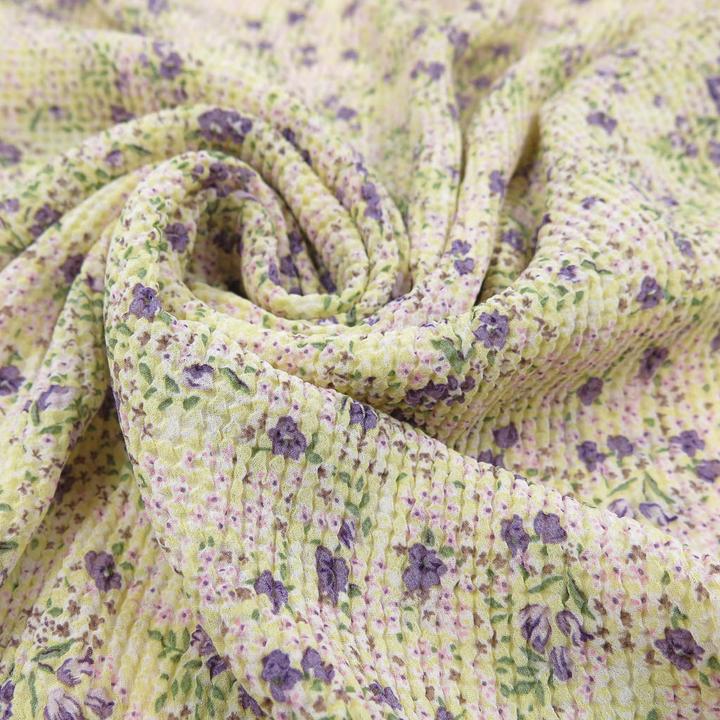 Produktbild Stoffrestposten Plissee Chiffon - Streublümchen auf Pastell Gelb