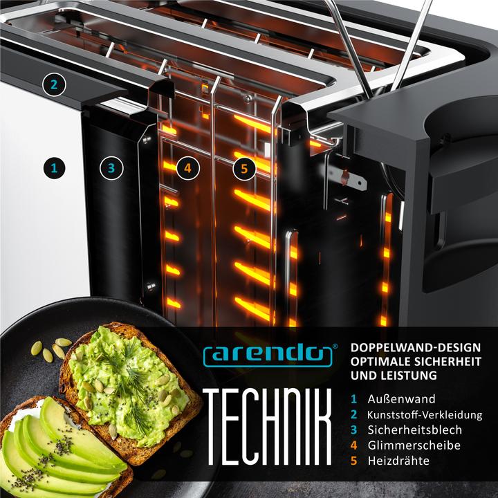 Image du produit Arendo Grille-pain en acier inoxydable 2 tranches à fentes courtes, écran tactile, support à petits pains