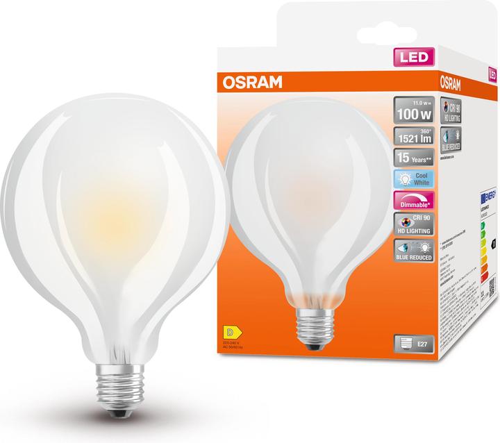 Immagine prodotto Osram Lampada LED Globe Superstar Plus opaca E27 Filamento 11W 1521lm bianco neutro 4000K dimmerabile (E27, 11 W, 1521 lm, 1 x, D)