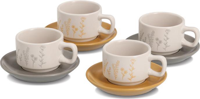 Zeller Present Espressotassen Set Flowers 8-teilig weiss grau gelb (70 ml, 8 x)