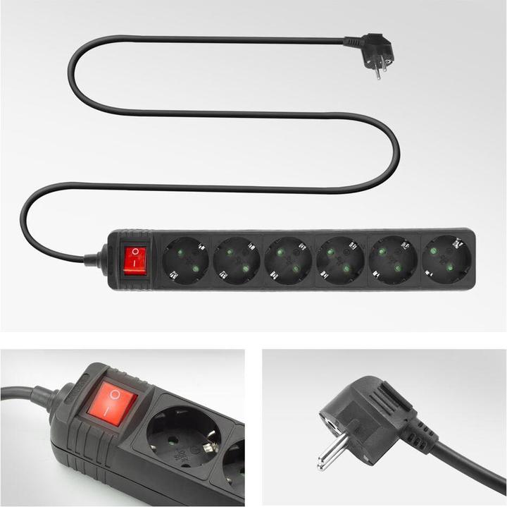 Actual product image Power strip with illuminated switch, 6 sockets, 3 m, black (6 x, CEE 7/3, 3 m)