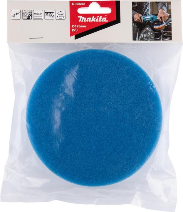 Immagine prodotto Makita Spugna per disco singolo/lucidatrice, Ø125 mm, non perforata, 1 pezzo, blu (0)