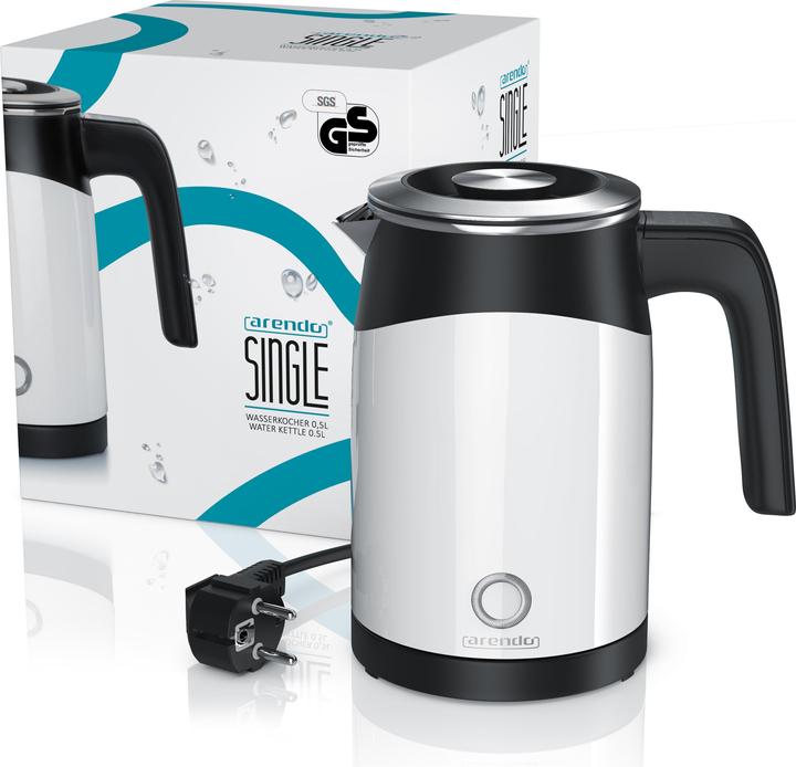 Produktbild Arendo Wasserkocher 0,5 l, 1100 W, Edelstahl Single Reisewasserkocher Mini, Temperatureinstellung, weiss (0.50 l)