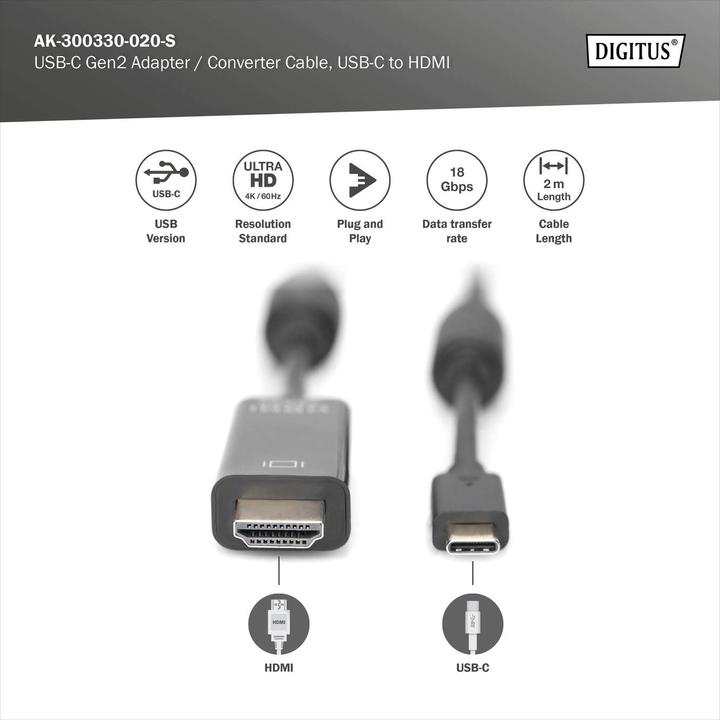 Produktbild Digitus USB Typ C — HDMI (Typ A) (2 m, HDMI)