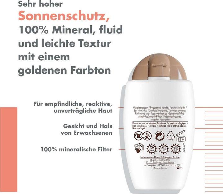 Actual product image Avène Solar fluid mineral tinted SPF50+ (Suntan cream, SPF 50+, 40 ml, 71 g)