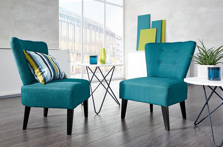Actual product image Paperflow BRIGHTON armchair, feet made of solid wood, blue.