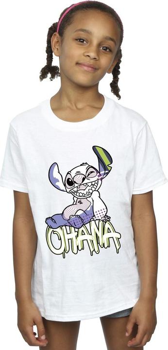 Actual product image Disney Girls Lilo And Stitch Ohana Graffiti Cotton T-Shirt (116)