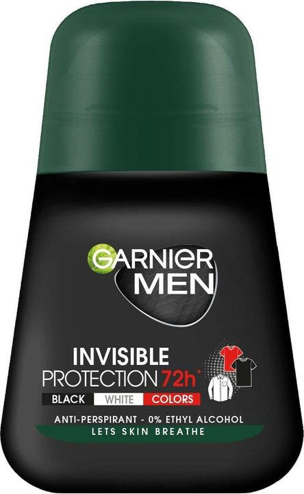 Actual product image Garnier Men Roll-on Deodorant Invisible Protection 72h - Black, White, Colours 50ml (Roll-on, 50 ml)