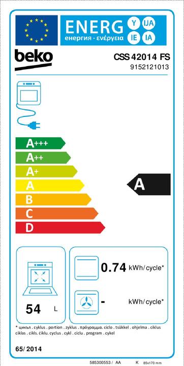 Etichetta energetica Beko CSS42014FS cucina Gas Nero, Argento A