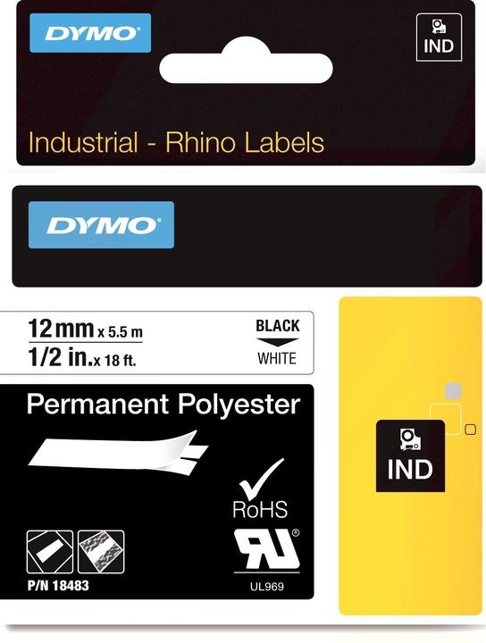Energie-Label Dymo RhinoPRO Polyester Labels (1.20 cm, Weiss)