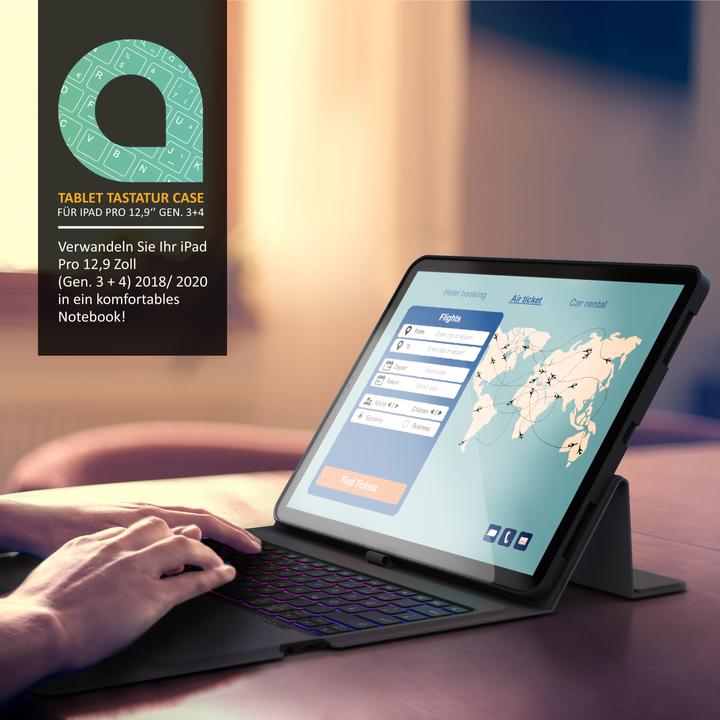 Actual product image Aplic Bluetooth tablet keyboard for iPad Pro 12.9 inch Gen 3 + 4, 500 mAh battery, keyboard with case (DE)