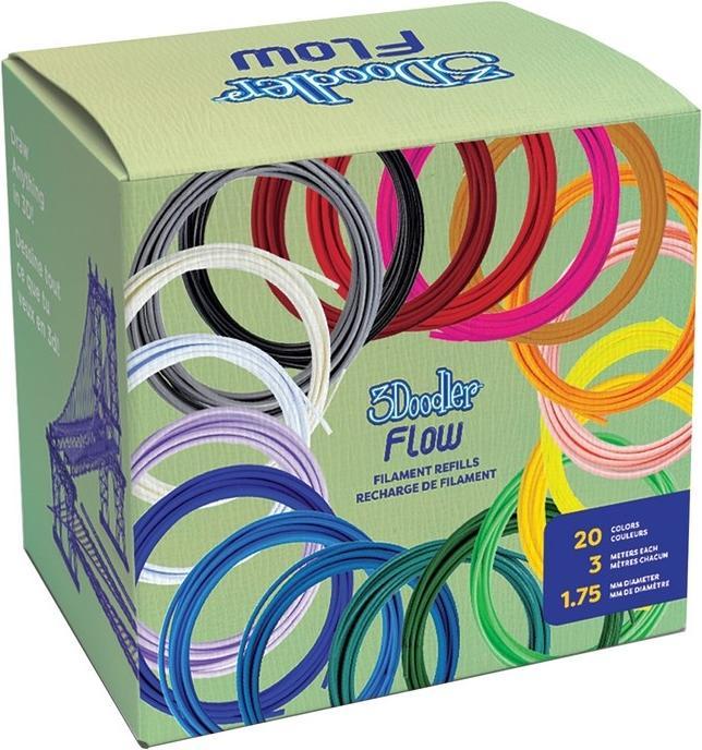 Produktbild 3Doodler Flow zwoje 1,75 mm,4,8m/ 20 szt. (PLA, 1.75 mm, 300 g, Grün, Pink, Schwarz, Gelb, Blau, Transparent, Orange, Weiss, Violett, Gold)