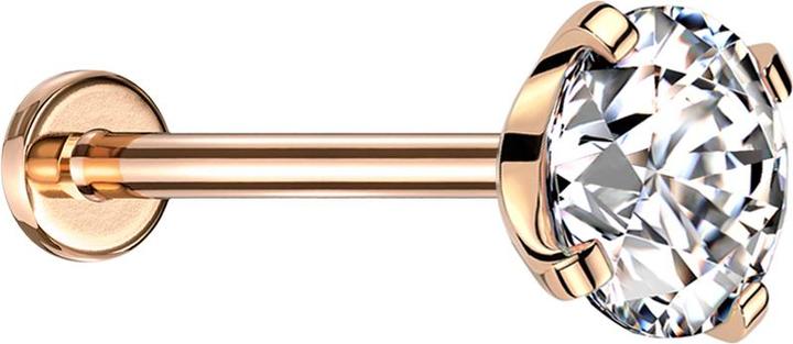 Star Piercing Micro Threadless Labret rosegold mit Kristall silber gefasst (ohne Messing, Chirurgenstahl 316L)