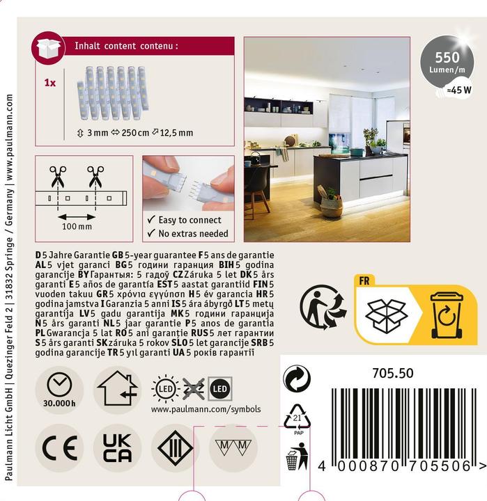 Image du produit Paulmann MaxLED 500 Stripe (Blanc chaud, Blanc neutre, Lumière du jour, 250 cm, Intérieur)