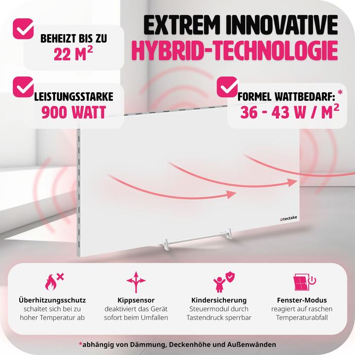 Produktbild tectake Hybrid Infrarotheizung mit Thermostat und Überhitzungsschutz (900 W)