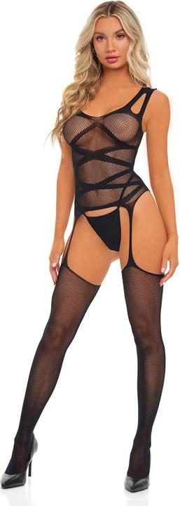 Pink Lipstick Lingerie On Level High Bodystocking One Size Black (Taille unique)