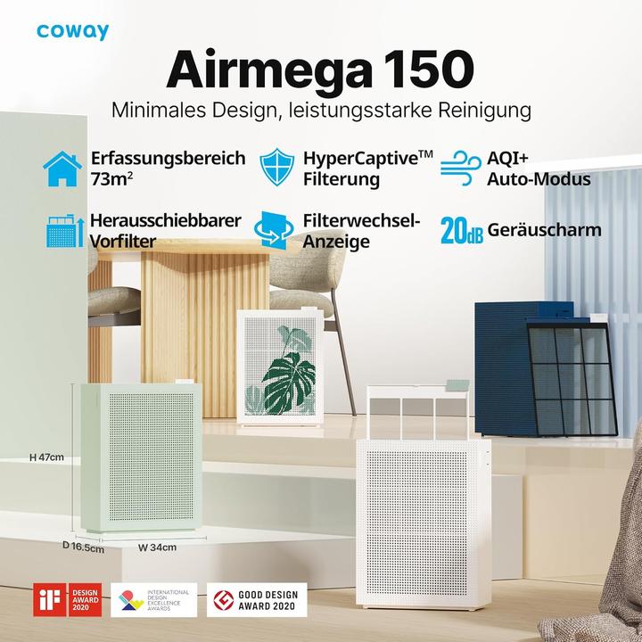 Produktbild Coway Airmega 150 Luchtreiniger met GreenHEPA technologie - Donkerblauw (73 m²)